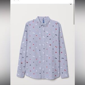 Divided by H&M Christmas Theme Gender Neutral Button Down Shirt Size XL Blue